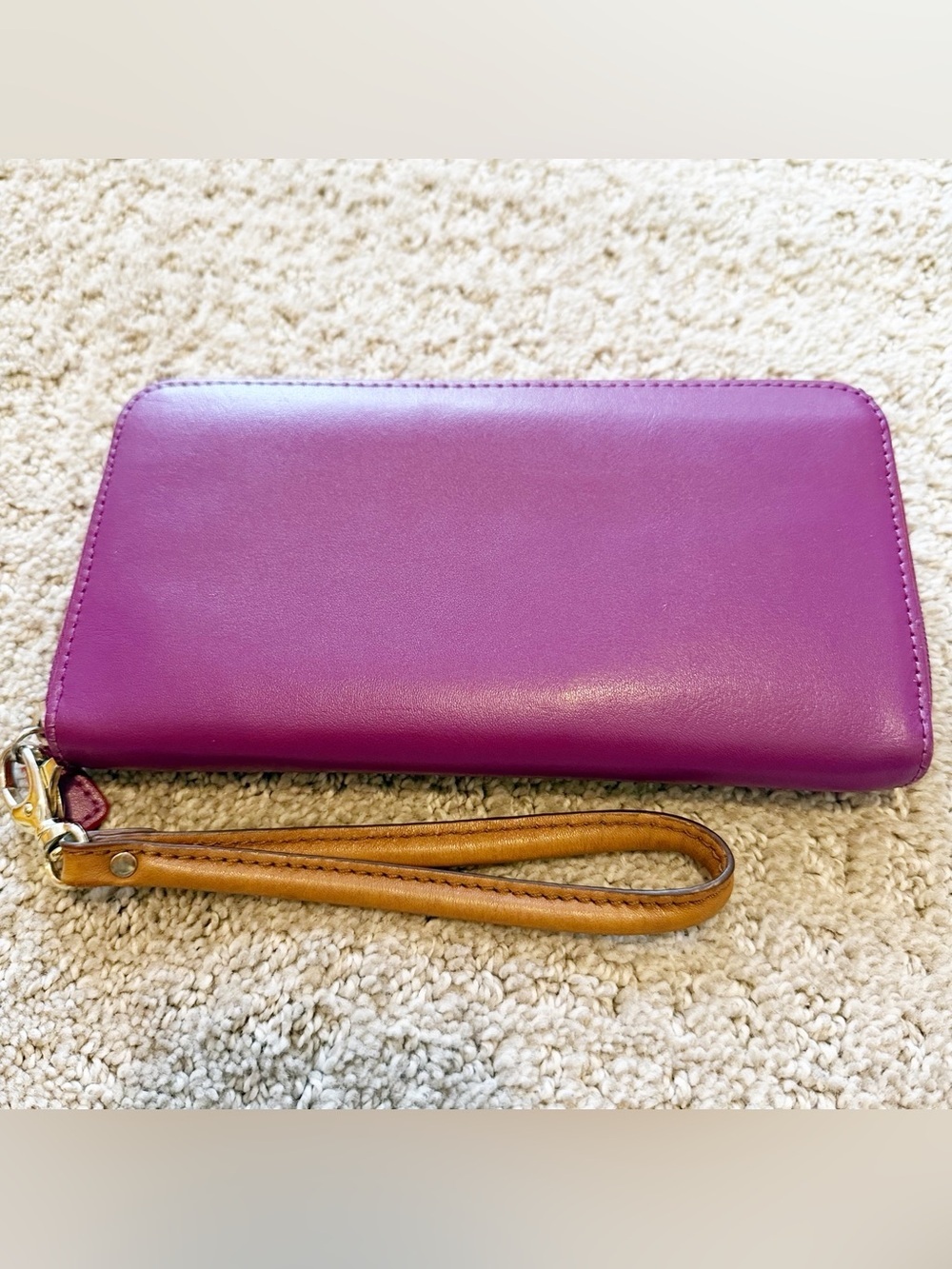 Baekgaard Purple Leather Zip Travel Wallet Organizer Minimalist ID Card Wristlet